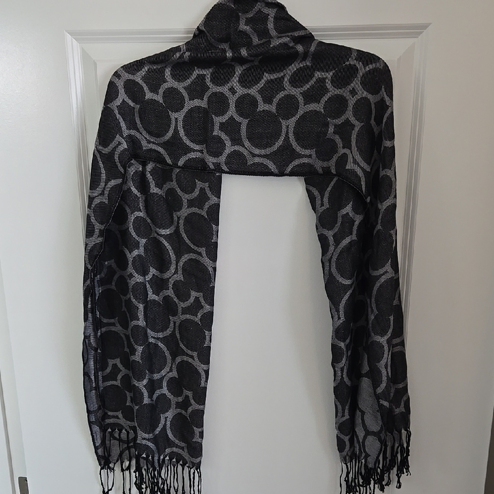 Disney Black and Gray Reversible Patterned Scarf